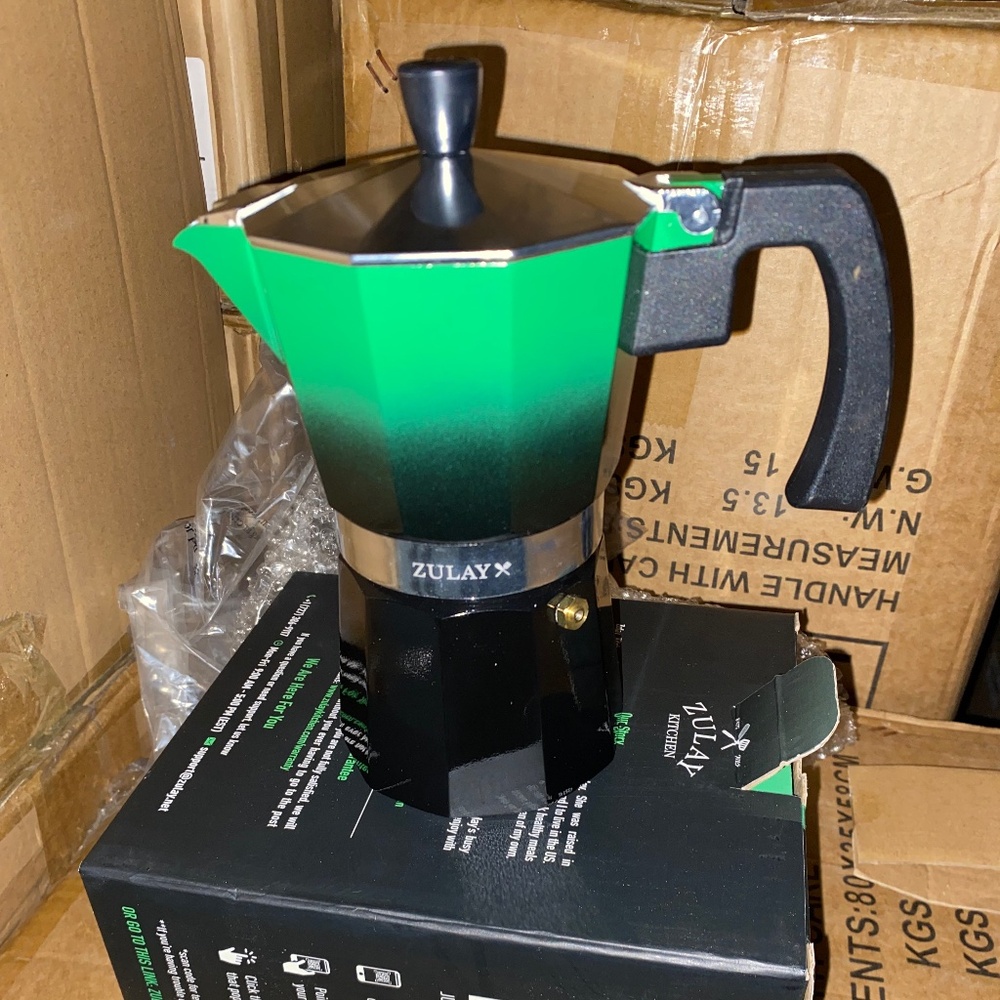 Zulay Kitchen Stovetop Espresso Maker - Green Ombre Moka Pot - 6 Cup